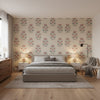 Lily Flower Beige and Sunbaked | Thibaut Wallcoverings - Bedroom Visualization (AI-generated, may not be to scale. Verify pattern scale with product specifications.)