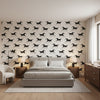 Marlborough Downs Black and White | Thibaut Wallcoverings - Bedroom Visualization (AI-generated, may not be to scale. Verify pattern scale with product specifications.)