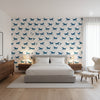 Marlborough Downs Navy on Off White | Thibaut Wallcoverings - Bedroom Visualization (AI-generated, may not be to scale. Verify pattern scale with product specifications.)