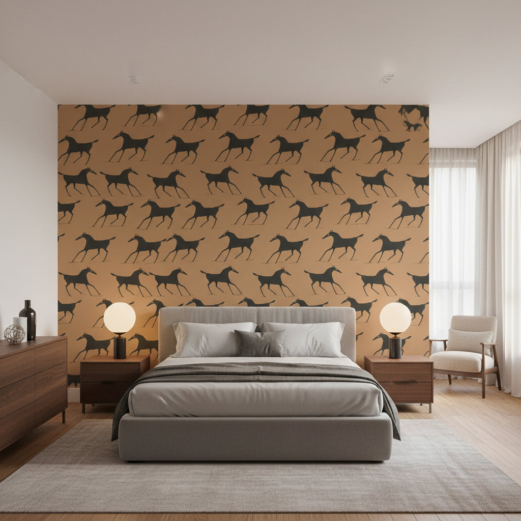 Marlborough Downs Clay | Thibaut Wallcoverings - Bedroom Visualization (AI-generated, may not be to scale. Verify pattern scale with product specifications.)