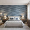 Moab Weave Navy | Thibaut Wallcoverings - Bedroom Visualization (AI-generated, may not be to scale. Verify pattern scale with product specifications.)