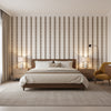 Reno Stripe Black | Thibaut Wallcoverings - Bedroom Visualization (AI-generated, may not be to scale. Verify pattern scale with product specifications.)