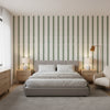 Reno Stripe Green | Thibaut Wallcoverings - Bedroom Visualization (AI-generated, may not be to scale. Verify pattern scale with product specifications.)