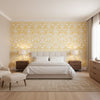Galway Yellow | Thibaut Wallcoverings - Bedroom Visualization (AI-generated, may not be to scale. Verify pattern scale with product specifications.)