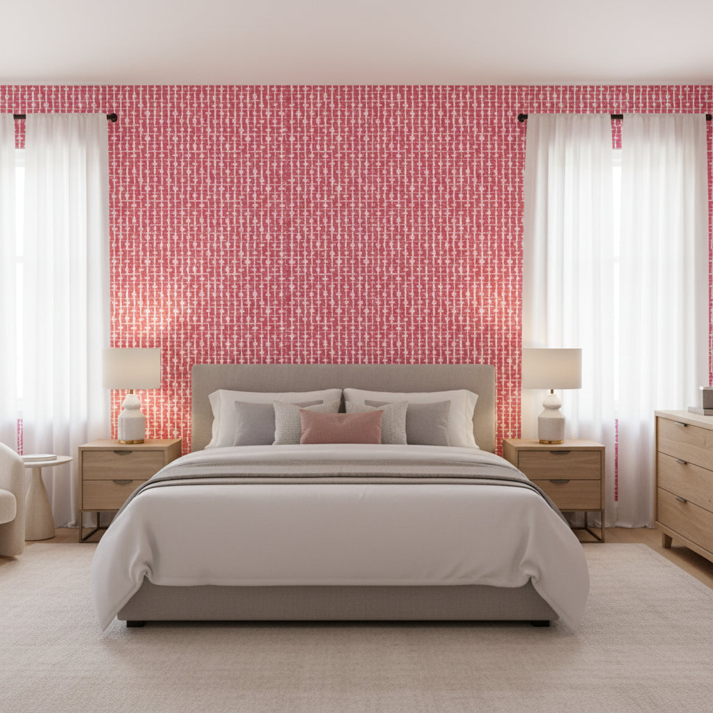 Haven Pink | Thibaut Wallcoverings - Bedroom Visualization (AI-generated, may not be to scale. Verify pattern scale with product specifications.)