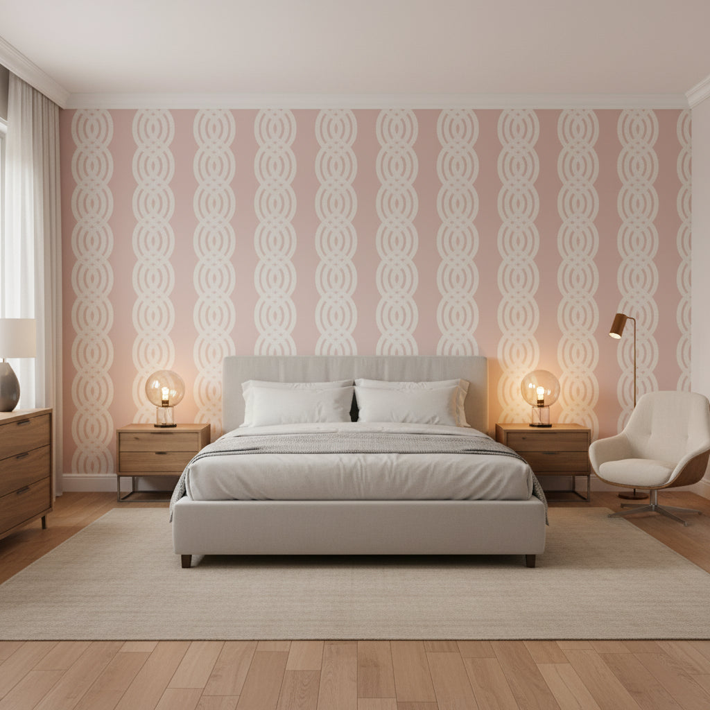 Braid Blush | Thibaut Wallcoverings - Bedroom Visualization (AI-generated, may not be to scale. Verify pattern scale with product specifications.)