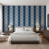 Braid Navy | Thibaut Wallcoverings - Bedroom Visualization (AI-generated, may not be to scale. Verify pattern scale with product specifications.)