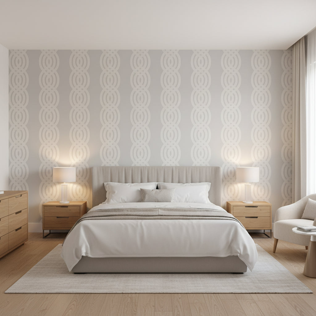 Braid Grey | Thibaut Wallcoverings - Bedroom Visualization (AI-generated, may not be to scale. Verify pattern scale with product specifications.)