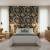 Chatelain Charcoal | Thibaut Wallcoverings - Bedroom Visualization (AI-generated, may not be to scale. Verify pattern scale with product specifications.)