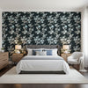Claudette Charcoal | Thibaut Wallcoverings - Bedroom Visualization (AI-generated, may not be to scale. Verify pattern scale with product specifications.)