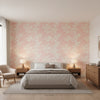 Claudette Blush | Thibaut Wallcoverings - Bedroom Visualization (AI-generated, may not be to scale. Verify pattern scale with product specifications.)