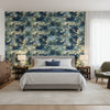 Lincoln Toile Navy and Teal | Thibaut Wallcoverings - Bedroom Visualization (AI-generated, may not be to scale. Verify pattern scale with product specifications.)