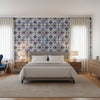 Persian Carpet Blue and White | Thibaut Wallcoverings - Bedroom Visualization (AI-generated, may not be to scale. Verify pattern scale with product specifications.)