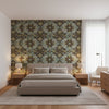 Persian Carpet Brown | Thibaut Wallcoverings - Bedroom Visualization (AI-generated, may not be to scale. Verify pattern scale with product specifications.)