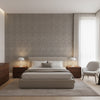 Arthur's Tweed Brown | Thibaut Wallcoverings - Bedroom Visualization (AI-generated, may not be to scale. Verify pattern scale with product specifications.)