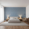 Arthur's Tweed Navy | Thibaut Wallcoverings - Bedroom Visualization (AI-generated, may not be to scale. Verify pattern scale with product specifications.)