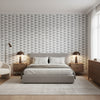 Hidden Hills Black and White | Thibaut Wallcoverings - Bedroom Visualization (AI-generated, may not be to scale. Verify pattern scale with product specifications.)