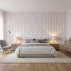 Hidden Hills Blush | Thibaut Wallcoverings - Bedroom Visualization (AI-generated, may not be to scale. Verify pattern scale with product specifications.)