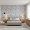 Savanna Navy | Thibaut Wallcoverings - Bedroom Visualization (AI-generated, may not be to scale. Verify pattern scale with product specifications.)