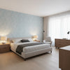 Wild Flower Sleepy Blue | Thibaut Wallcoverings - Bedroom Visualization (AI-generated, may not be to scale. Verify pattern scale with product specifications.)
