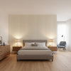 Evia Snow and White | Thibaut Wallcoverings - Bedroom Visualization (AI-generated, may not be to scale. Verify pattern scale with product specifications.)