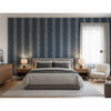 Evia Navy | Thibaut Wallcoverings - Bedroom Visualization (AI-generated, may not be to scale. Verify pattern scale with product specifications.)