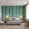 Geode Teal | Thibaut Wallcoverings - Bedroom Visualization (AI-generated, may not be to scale. Verify pattern scale with product specifications.)