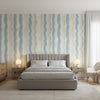 Geode Denim | Thibaut Wallcoverings - Bedroom Visualization (AI-generated, may not be to scale. Verify pattern scale with product specifications.)