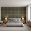 Inverness Teal and Clay | Thibaut Wallcoverings - Bedroom Visualization (AI-generated, may not be to scale. Verify pattern scale with product specifications.)