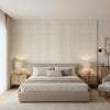 Inverness Beige | Thibaut Wallcoverings - Bedroom Visualization (AI-generated, may not be to scale. Verify pattern scale with product specifications.)