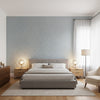 Aedan Spa Blue | Thibaut Wallcoverings - Bedroom Visualization (AI-generated, may not be to scale. Verify pattern scale with product specifications.)