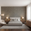Aedan Navy | Thibaut Wallcoverings - Bedroom Visualization (AI-generated, may not be to scale. Verify pattern scale with product specifications.)