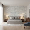 Aurora Soft Blue and Grey | Thibaut Wallcoverings - Bedroom Visualization (AI-generated, may not be to scale. Verify pattern scale with product specifications.)