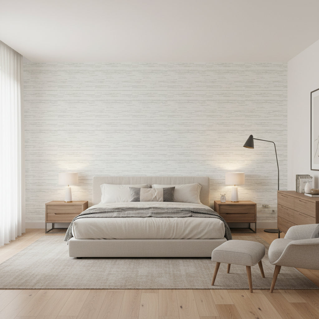 Echo Spa Blue | Thibaut Wallcoverings - Bedroom Visualization (AI-generated, may not be to scale. Verify pattern scale with product specifications.)