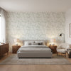 Jordan Emerald on White | Thibaut Wallcoverings - Bedroom Visualization (AI-generated, may not be to scale. Verify pattern scale with product specifications.)