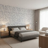 Jordan Navy on White | Thibaut Wallcoverings - Bedroom Visualization (AI-generated, may not be to scale. Verify pattern scale with product specifications.)
