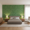 Jordan Emerald | Thibaut Wallcoverings - Bedroom Visualization (AI-generated, may not be to scale. Verify pattern scale with product specifications.)