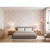 Mamora Trellis Cork White on Metallic Blush | Thibaut Wallcoverings - Bedroom Visualization (AI-generated, may not be to scale. Verify pattern scale with product specifications.)