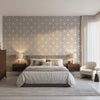 Mamora Trellis Cork Grey on Metallic Silver | Thibaut Wallcoverings - Bedroom Visualization (AI-generated, may not be to scale. Verify pattern scale with product specifications.)