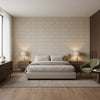 Milano Square Taupe | Thibaut Wallcoverings - Bedroom Visualization (AI-generated, may not be to scale. Verify pattern scale with product specifications.)