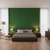 Milano Square Emerald | Thibaut Wallcoverings - Bedroom Visualization (AI-generated, may not be to scale. Verify pattern scale with product specifications.)