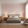 Box Kite Coral | Thibaut Wallcoverings - Bedroom Visualization (AI-generated, may not be to scale. Verify pattern scale with product specifications.)