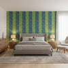 Mekong Stripe Green and Blue | Thibaut Wallcoverings - Bedroom Visualization (AI-generated, may not be to scale. Verify pattern scale with product specifications.)