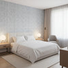 Pinellas Navy | Thibaut Wallcoverings - Bedroom Visualization (AI-generated, may not be to scale. Verify pattern scale with product specifications.)