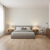 Pinellas Beige | Thibaut Wallcoverings - Bedroom Visualization (AI-generated, may not be to scale. Verify pattern scale with product specifications.)