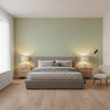 Baker Weave Green | Thibaut Wallcoverings - Bedroom Visualization (AI-generated, may not be to scale. Verify pattern scale with product specifications.)