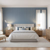 Baker Weave Navy | Thibaut Wallcoverings - Bedroom Visualization (AI-generated, may not be to scale. Verify pattern scale with product specifications.)