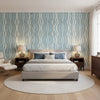 Ebru Aqua | Thibaut Wallcoverings - Bedroom Visualization (AI-generated, may not be to scale. Verify pattern scale with product specifications.)