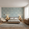 Kasai Aqua | Thibaut Wallcoverings - Bedroom Visualization (AI-generated, may not be to scale. Verify pattern scale with product specifications.)