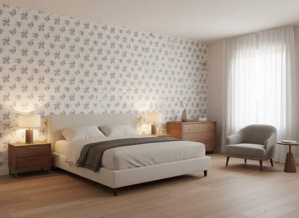 Woodland Beige and Soft Blue Wallcovering